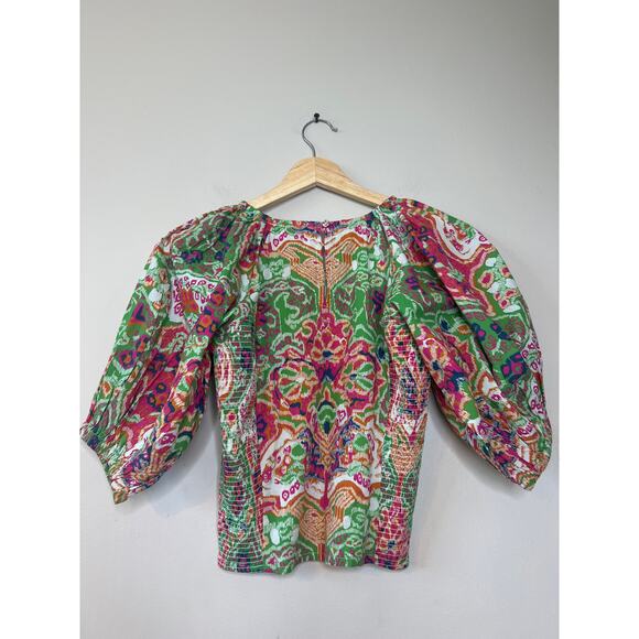 NWT Cleobella Aminah Puff Sleeves Smocked Cropped Top in Print Panama - Picture 10 of 11